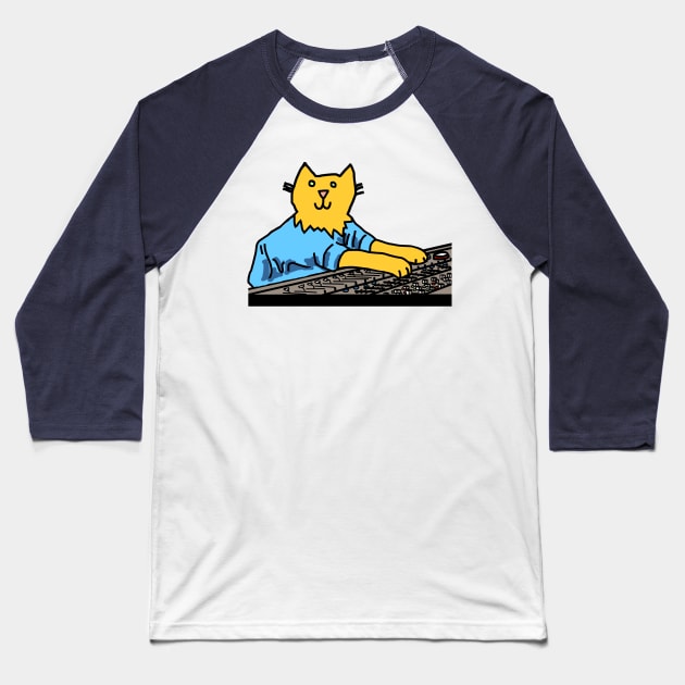 Cat in Control Making Music Baseball T-Shirt by ellenhenryart